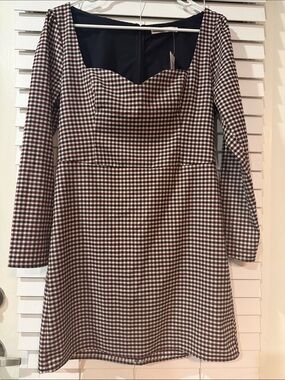 Abercrombie & Fitch Gingham Long Sleeve Sweetheart Dress